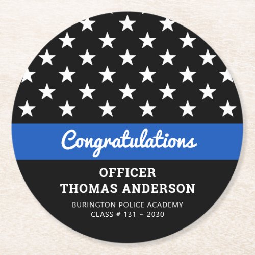 Police Officer Graduation Thin Blue Line Party Round Paper Coaster