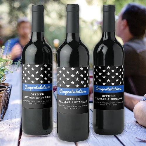 Police Officer Graduation Thin Blue Line Party Wine Label