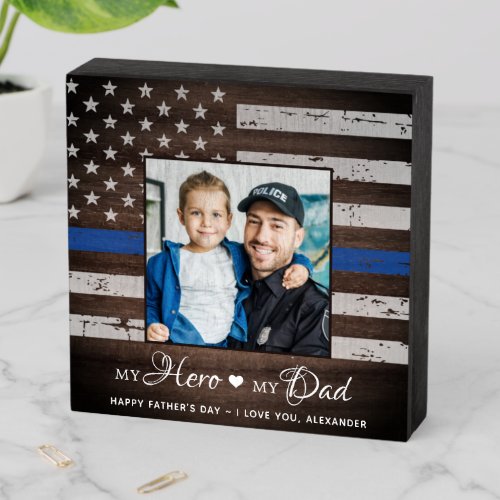 Police Officer Hero Dad Personalized Photo Wooden Box Sign