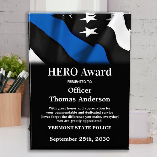 Police Officer HERO Personalized Thin Blue Line Acrylic Award