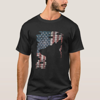 Police Officer K9 Dog Shep PD American Flag Silhou T-Shirt