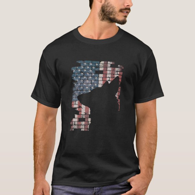 Police Officer K9 Dog Shep PD American Flag Silhou T-Shirt (Front)