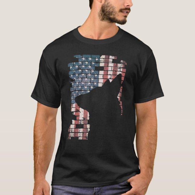 Police Officer K9 Dog Shep Pd American Flag Silhou T-Shirt (Front)