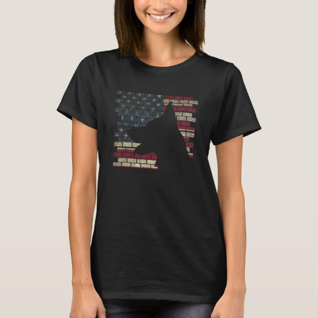 Police Officer K9 Dog Shep Pd American Flag Silhou T-Shirt (Front)