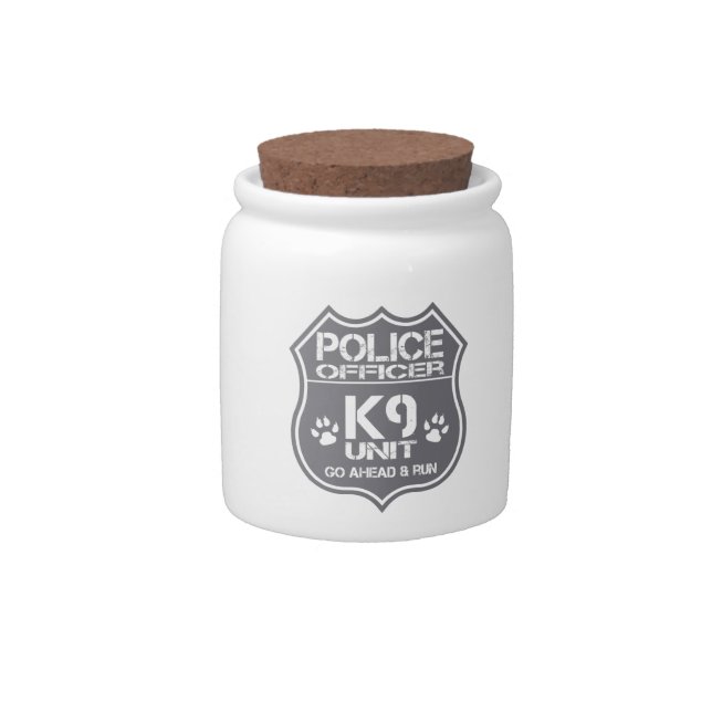 Police Officer K9 Unit Go Ahead Run Candy Jar (Front)
