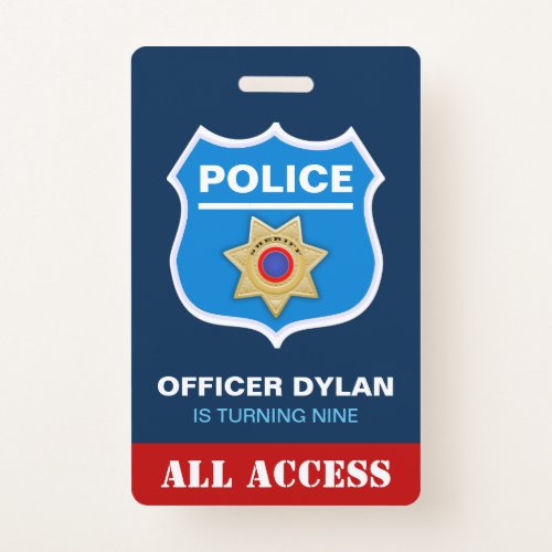 Police Officer Kids Birthday Invitation ID Card Badge