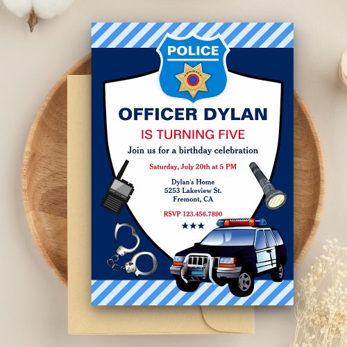 Police Officer Kids Birthday Party Invitation