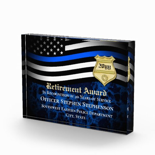 Police Officer Law Enforcement Custom Retirement Acrylic Award