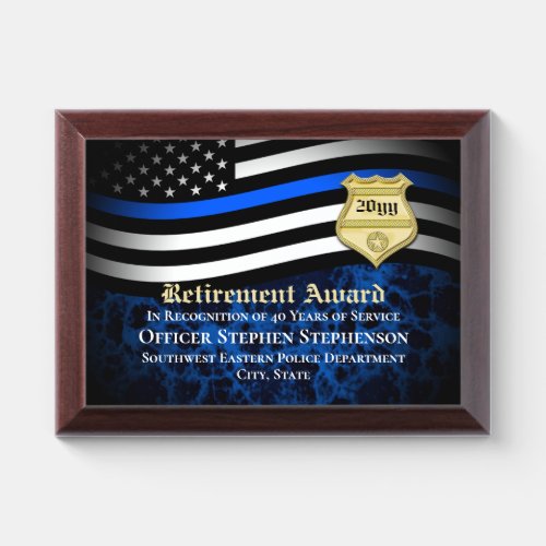Police Officer Law Enforcement Custom Retirement Award Plaque