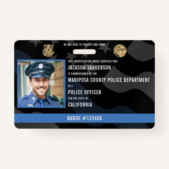 Police Officer Law Enforcement Employee Photo ID Badge (Front)