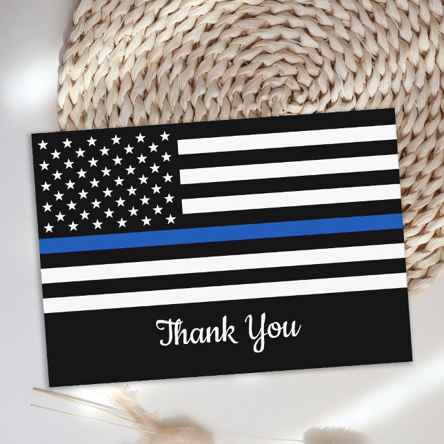 Police Officer Law Enforcement Flag Thin Blue Line Thank You Card (Creator Uploaded)