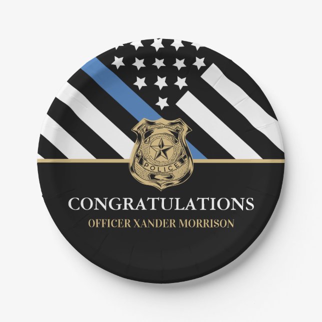 Police Officer Law Enforcement Graduation Party Paper Plates (Front)