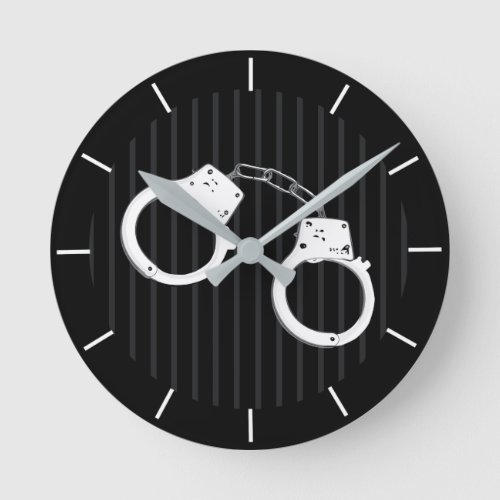 Police Officer Law Enforcement Handcuffs Station Round Clock