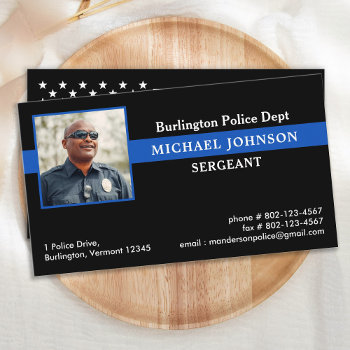 Police Officer Law Enforcement Thin Blue Line Business Card by BlackDogArtJudy at Zazzle