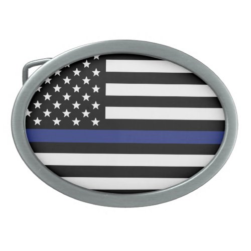Police Officer Law Enforcement Thin Blue Line Flag Belt Buckle
