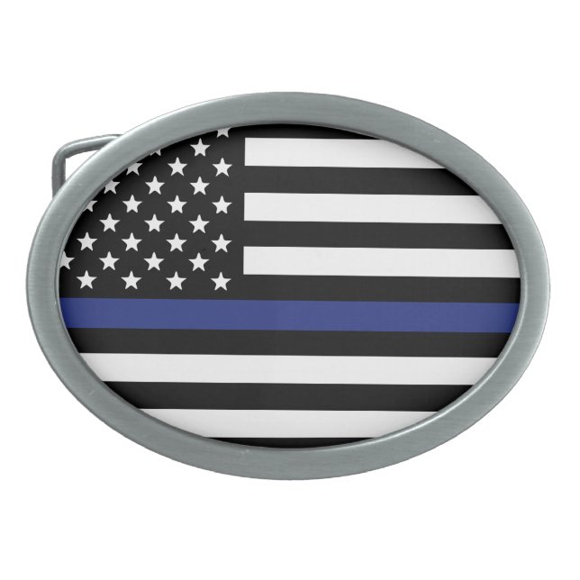 Police Officer Law Enforcement Thin Blue Line Flag Belt Buckle (Front)