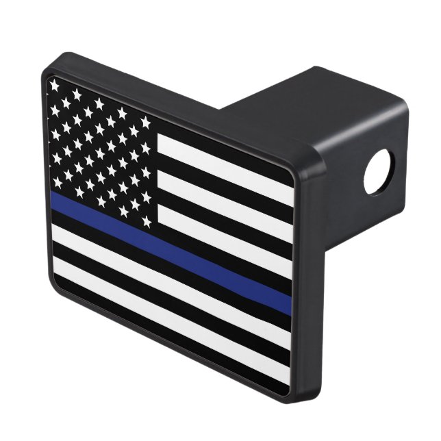 Police Officer Law Enforcement Thin Blue Line Flag Hitch Cover (Top Right)