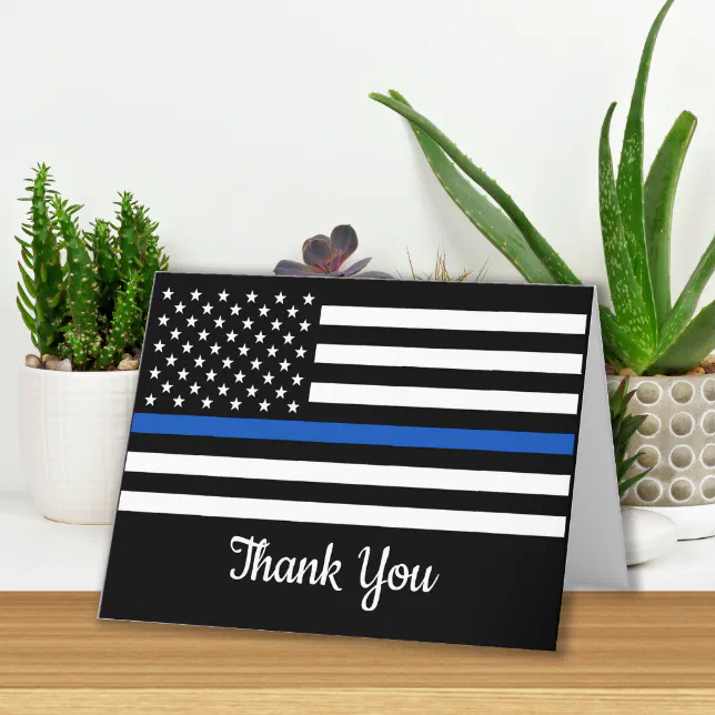 Police Officer Law Enforcement Thin Blue Line Flag Thank You Card | Zazzle