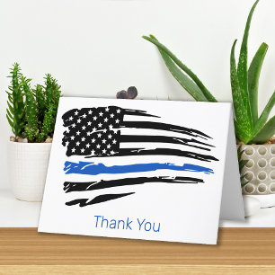 Police Officer Law Enforcement Thin Blue Line Letterpress Thank You Card