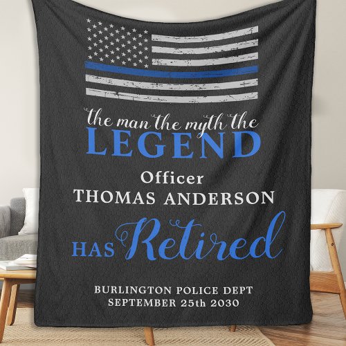 Police Officer Legend Thin Blue Line Retirement Fleece Blanket