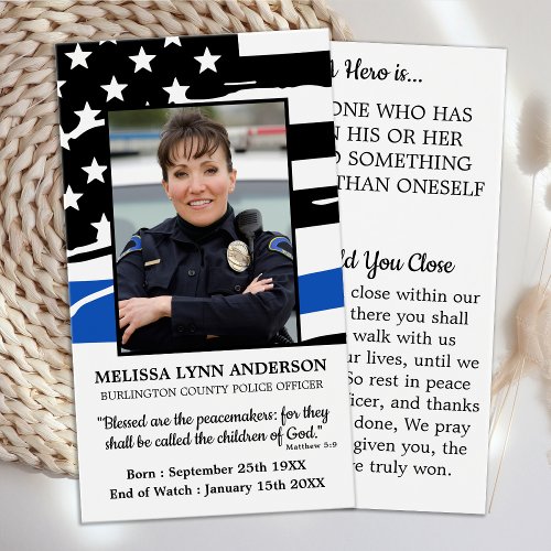 Police Officer Memorial Funeral Prayer Card