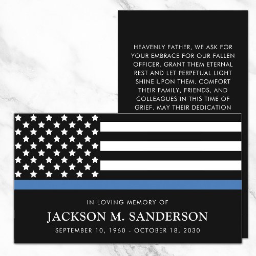 Police Officer Memorial Funeral Prayer Card
