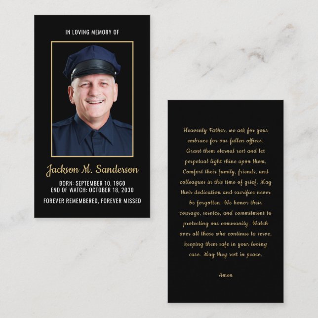 Police Officer Memorial Photo Prayer Card (Front/Back)