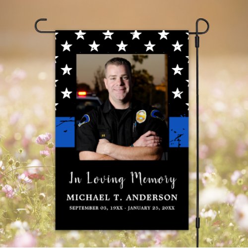 Police Officer Memorial Photo Thin Blue Line Garden Flag