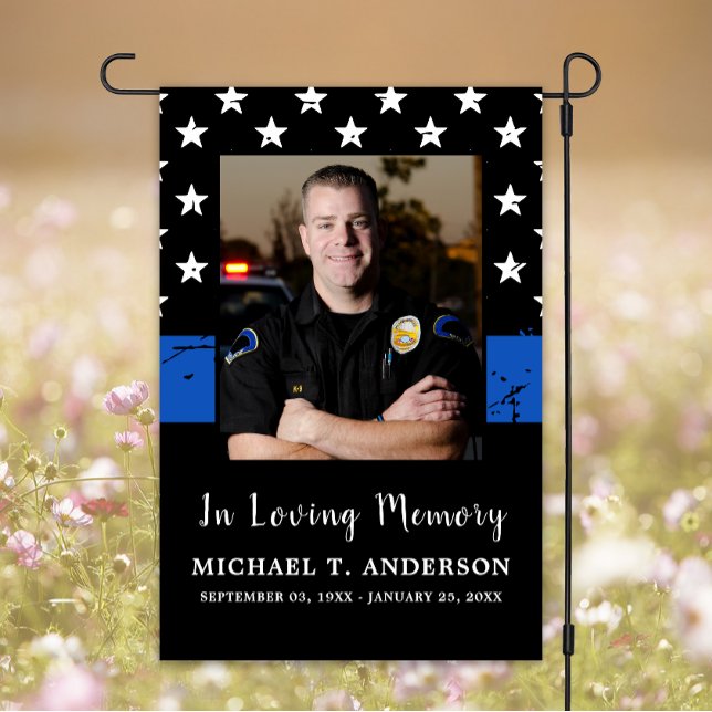 Police Officer Memorial Photo Thin Blue Line Garden Flag (Creator Uploaded)