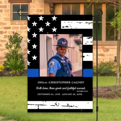 Police Officer Memorial Thin Blue Line Photo  Garden Flag