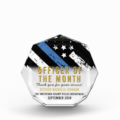 Police Officer of the Month Blue Line Employee Acrylic Award