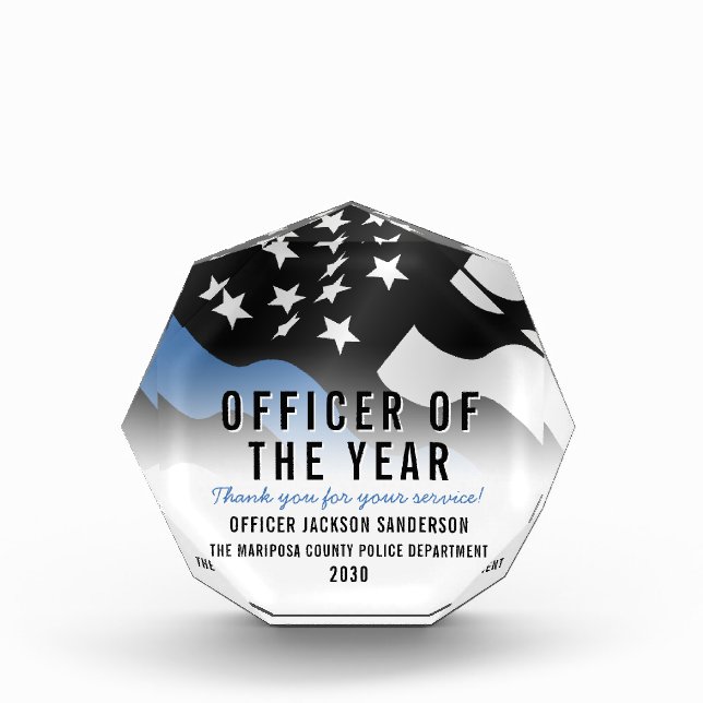 Police Officer of the Year Blue Line Employee Acrylic Award (Front)