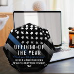 Police Officer of the Year Blue Line Flag Acrylic Award<br><div class="desc">This design features a police force flag with black and white stripes,  and a thin blue line stripe as well. This award is great for showing appreciation to an officer sheriff,  captain,  or chief for their service and recognizing them as officer of the year.</div>