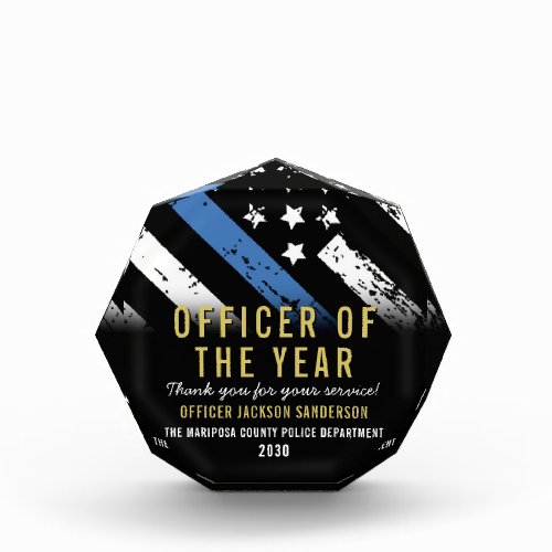 Police Officer of the Year Blue Line Flag Employee Acrylic Award