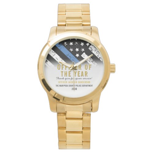 Police Officer of the Year Blue Line Flag Employee Watch