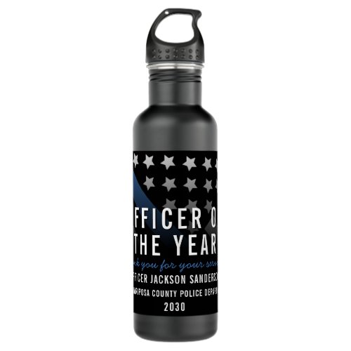 Police Officer of the Year Blue Line Flag Stainless Steel Water Bottle
