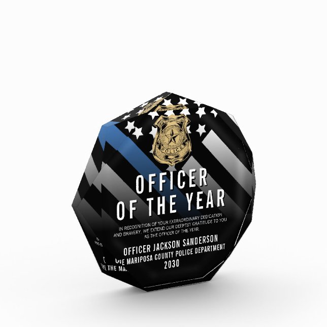 Police Officer of the Year Blue Line Logo Acrylic Award (Left)