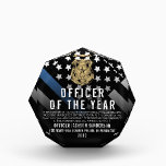 Police Officer of the Year Blue Line Logo Acrylic Award<br><div class="desc">This design features a police force flag with black and white stripes, and a thin blue line stripe as well. This award is great for showing appreciation to an officer sheriff, captain, or chief for their service and recognizing them as officer of the year.</div>