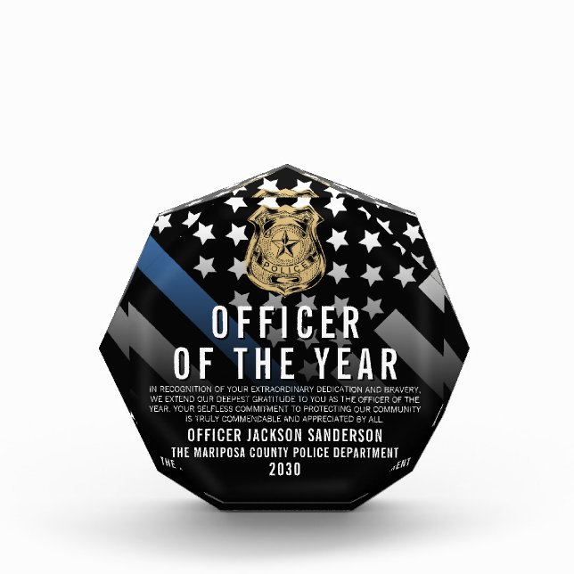 Police Officer of the Year Blue Line Logo Acrylic Award (Front)