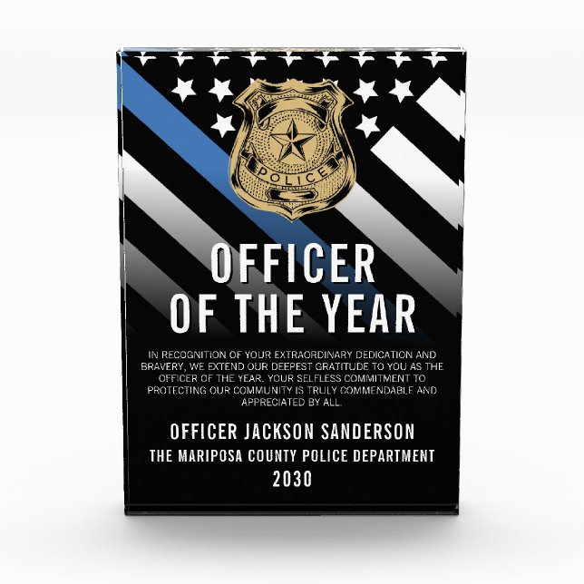 Police Officer of the Year Blue Line Logo Acrylic Award (Front)