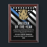 Police Officer of the Year Blue Line Logo Award Plaque<br><div class="desc">This design features a police force flag with black and white stripes,  and a thin blue line stripe as well. This award is great for showing appreciation to an officer sheriff,  captain,  or chief for their service and recognizing them as officer of the year.</div>