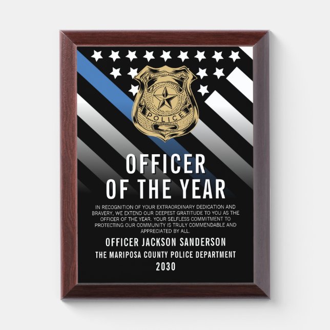 Police Officer of the Year Blue Line Logo Award Plaque (Vertical)
