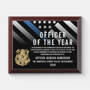 Police Officer of the Year Blue Line Logo Award Plaque