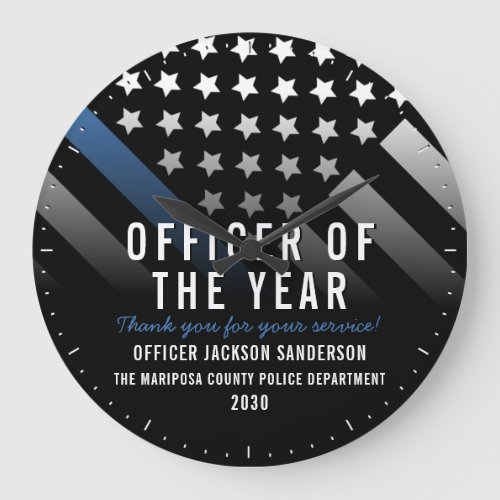 Police Officer of the Year Blue Thin Line Flag Large Clock