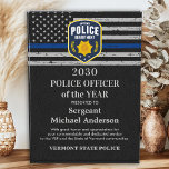 Police Officer Of The Year Custom Thin Blue Line Acrylic Award<br><div class="desc">Celebrate and show your appreciation to an outstanding Police Officer with this Thin Blue Line Police Officer Of The Year Award - American flag design in Police Flag colors , modern black blue design with custom police department logo. Personalize this police officer award with officers name, text with law enforcement...</div>