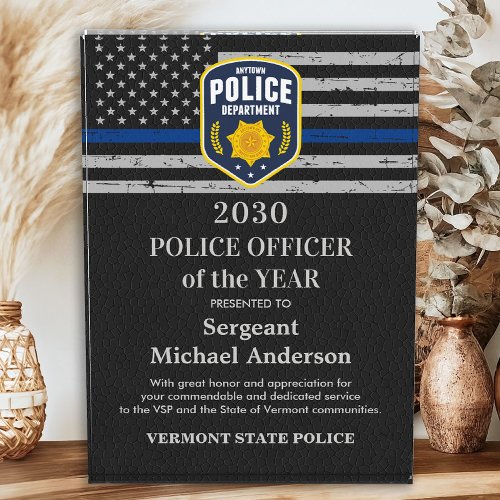 Police Officer Of The Year Custom Thin Blue Line Acrylic Award