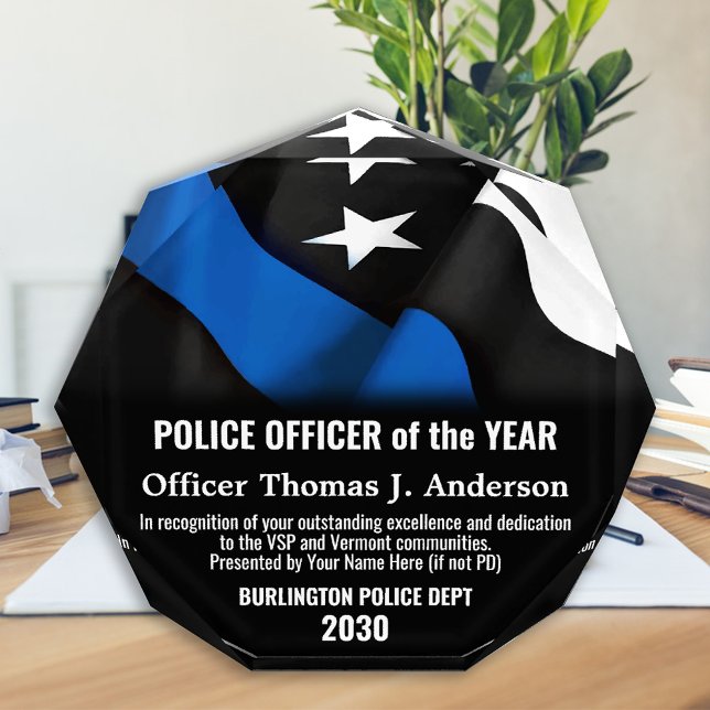 Police Officer Of The Year Custom Thin Blue Line Acrylic Award (Creator Uploaded)