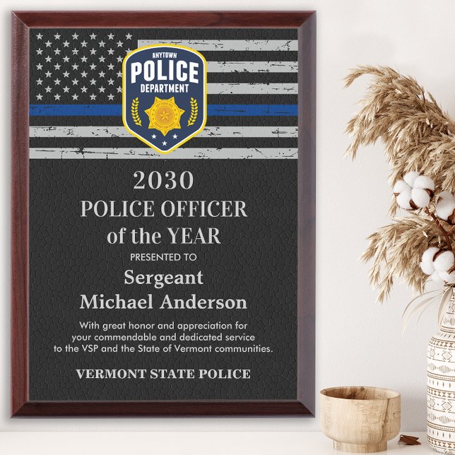 Police Officer Of The Year Custom Thin Blue Line Award Plaque (Creator Uploaded)