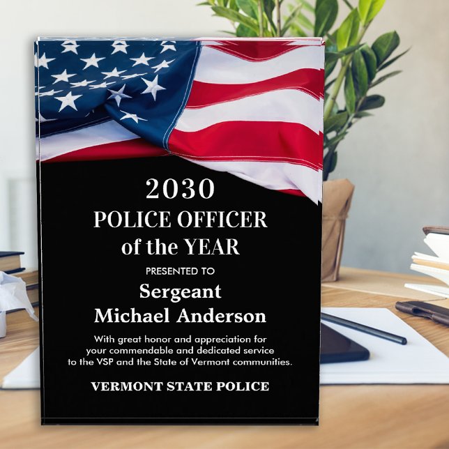 Police Officer Of The Year Custom US American Flag Acrylic Award (Creator Uploaded)