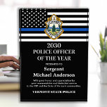 Police Officer Of The Year Department Custom Logo  Acrylic Award<br><div class="desc">Celebrate and show your appreciation to an outstanding Police Officer with this Thin Blue Line Police Officer Of The Year Award - American flag design in Police Flag colors , modern black blue design with custom police department logo. Personalize this police officer award with officers name, text with law enforcement...</div>